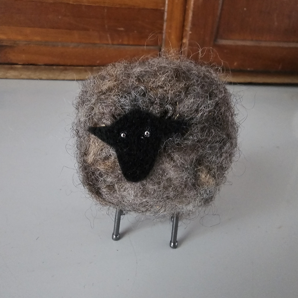 Handmade Shetland Felted Wool Sheep Gray And Brown Figurine